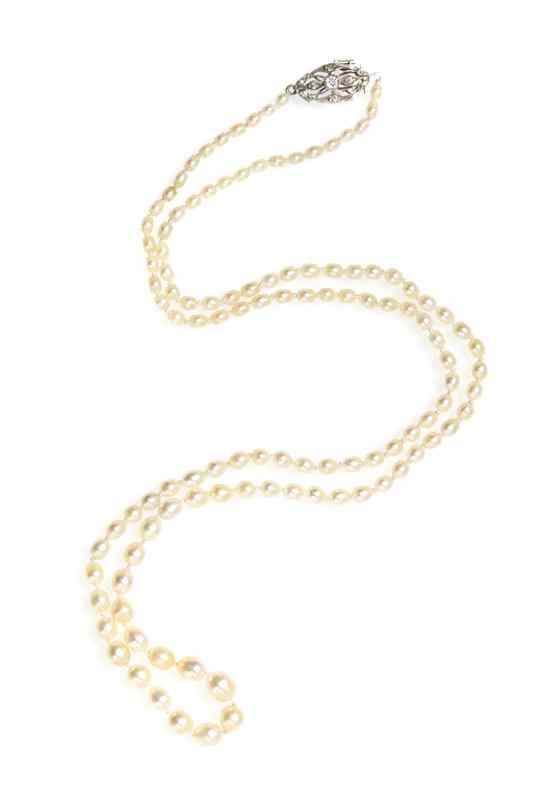 Appraisal: An Art Deco Single Strand Natural Pearl Platinum and Diamond