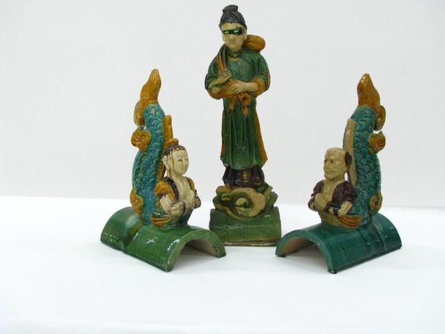 Appraisal: Group of three Chinese figural clay roof tiles th century