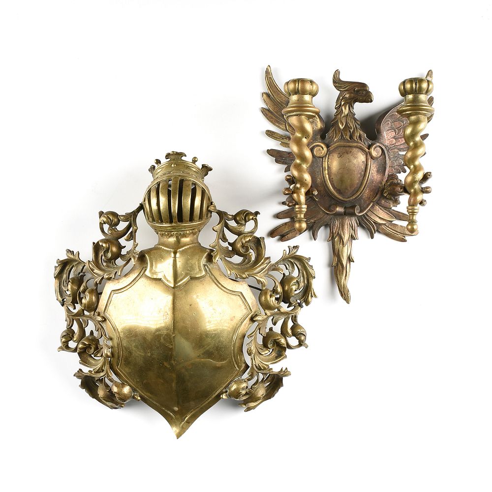 Appraisal: A GROUP OF TWO CONTINENTAL POLISHED BRASS AND BRONZE ARMORIAL