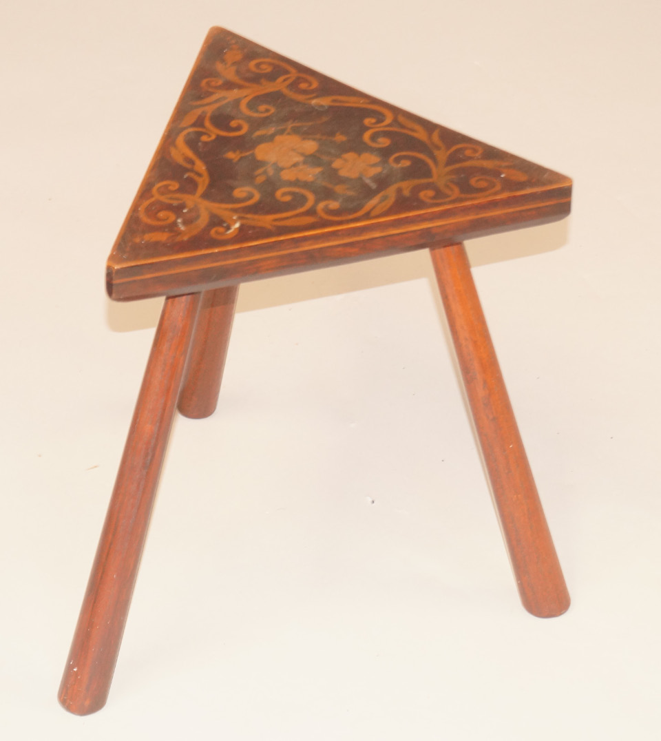 Appraisal: An early thC poker work occasional table with a triangular