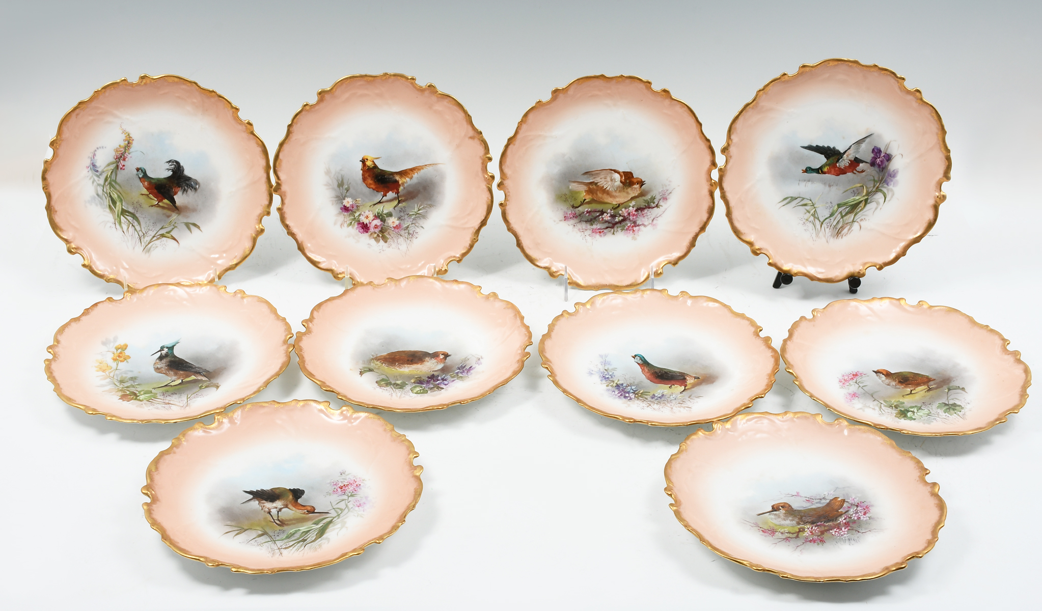 Appraisal: PC HAND-PAINTED LIMOGES PORCELAIN BIRD PLATES - French Limoges porcelain