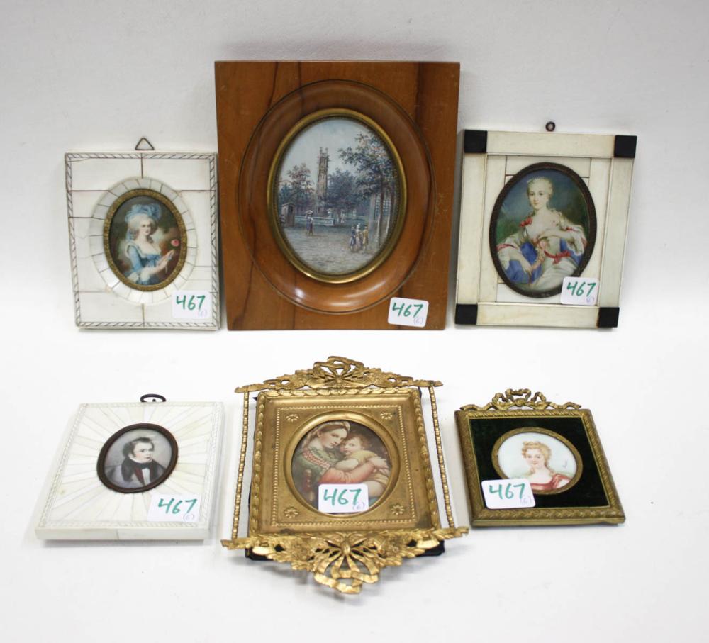 Appraisal: SIX MINIATURE PORTRAITS hand painted Tour Saint-Jacques Paris hand painted