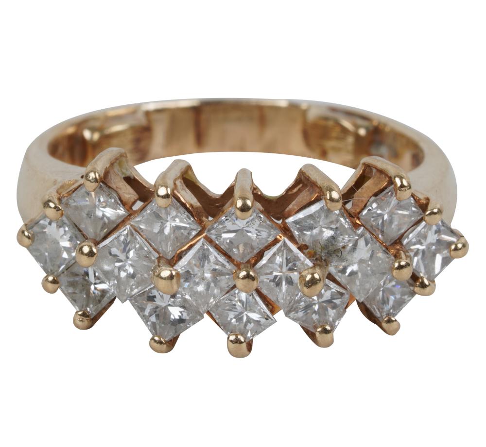 Appraisal: KARAT YELLOW GOLD DIAMOND RINGcontaining square modified brilliant cut diamonds