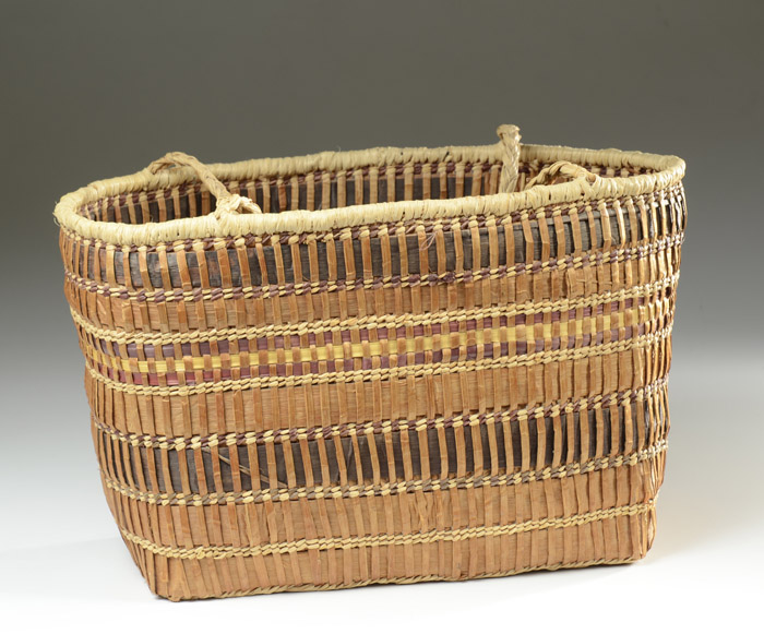 Appraisal: QUILEUTE MAKAH INDIAN BASKET double handled woven from cedar bark