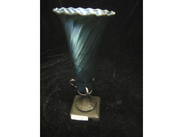 Appraisal: Blue Aurene Art Glass Vase metal base attributed to Lundberg