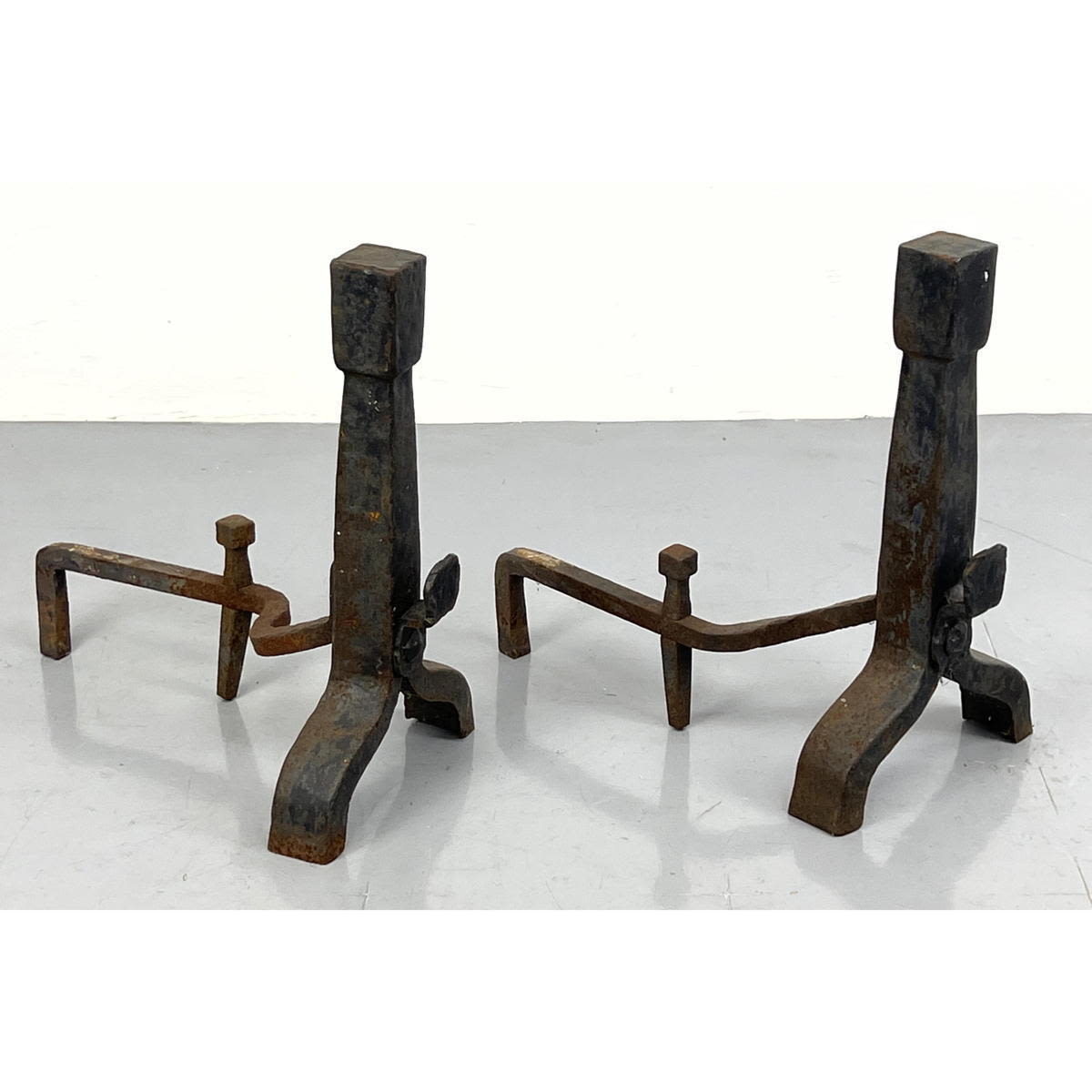 Appraisal: Pair Arts and Crafts Andirons Dimensions H inches W inches