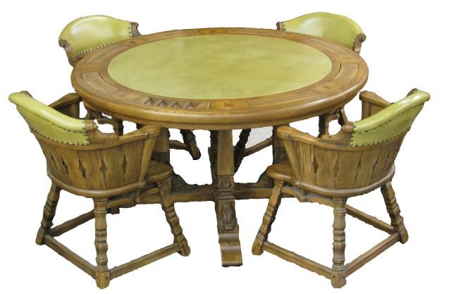 Appraisal: Romweber Viking Oak series round poker table on carved pedestal