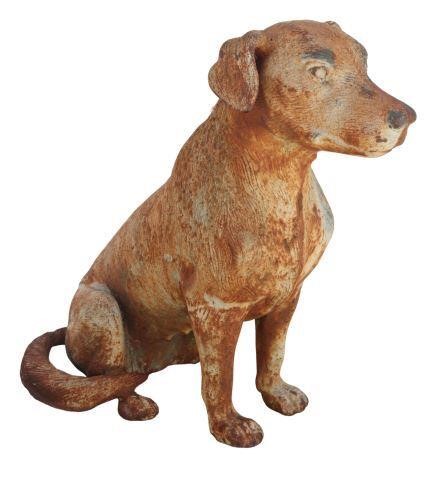 Appraisal: Life-size cast iron garden figure Seated Female Dog thc oxidized