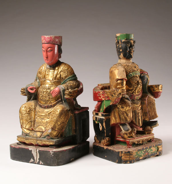 Appraisal: Seated Chinese twple figures extensive gilded and painted gesso surface