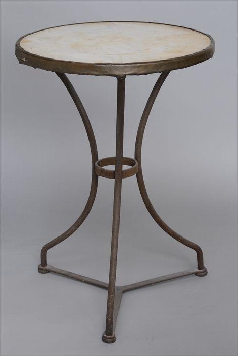 Appraisal: FRENCH MARBLE-TOP IRON CAFE TABLE The round top on tripod