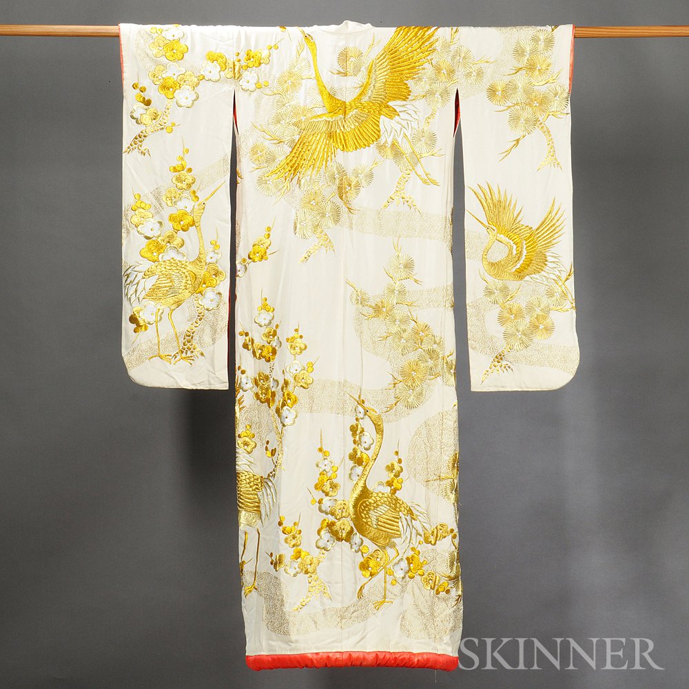 Appraisal: Silk Brocade Wedding Kimono Japan th century decorated with couched