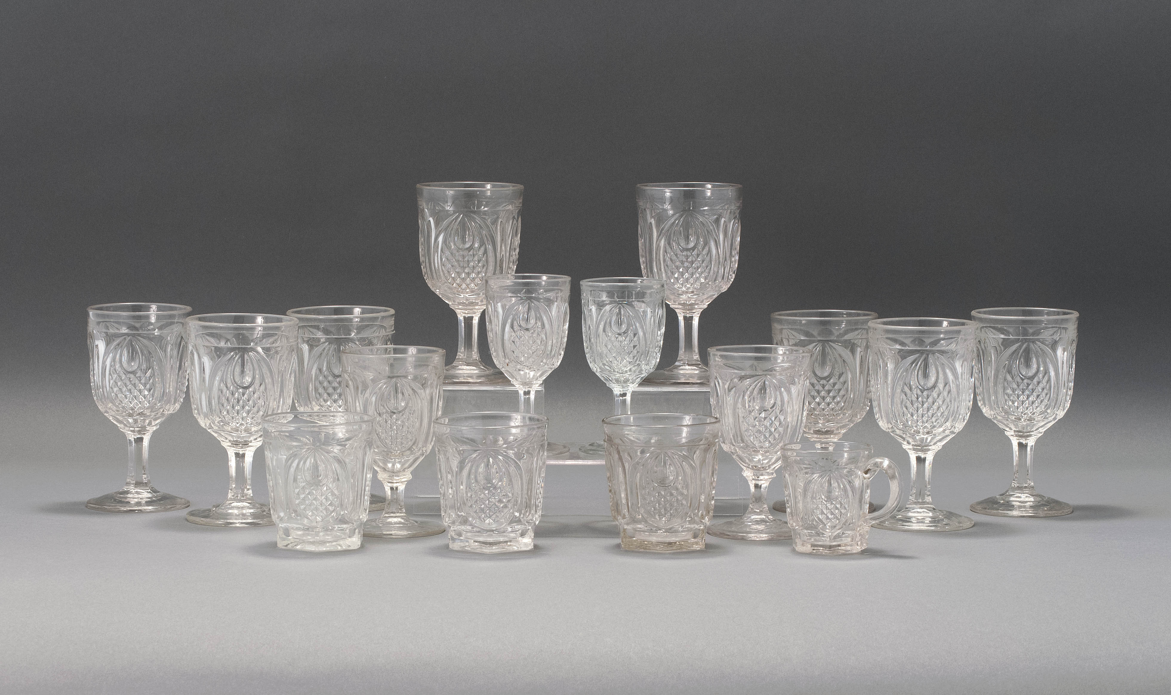 Appraisal: SIXTEEN SANDWICH GLASS COMPANY FLINT PATTERN GLASS DRINKING VESSELS Third