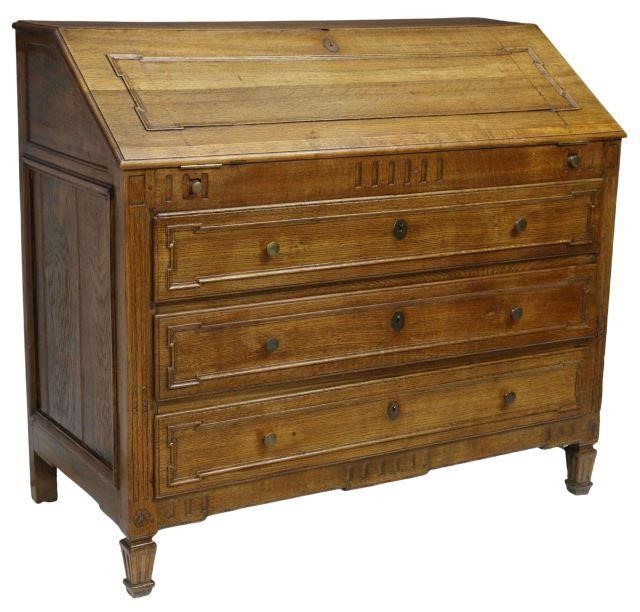 Appraisal: French Louis XVI style oak slant-front desk th c hinged