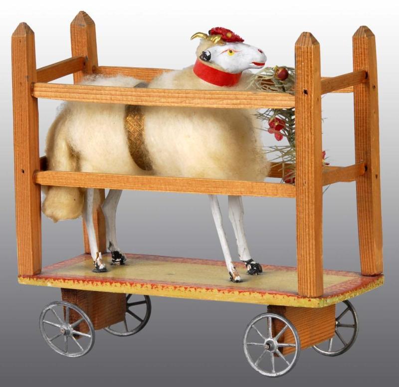 Appraisal: Ram Pull Toy in Wooden Cage Description On metal wheels