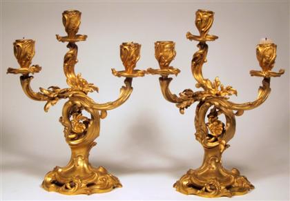 Appraisal: Pair of Louis XV style three-arm candelabra The foliate and