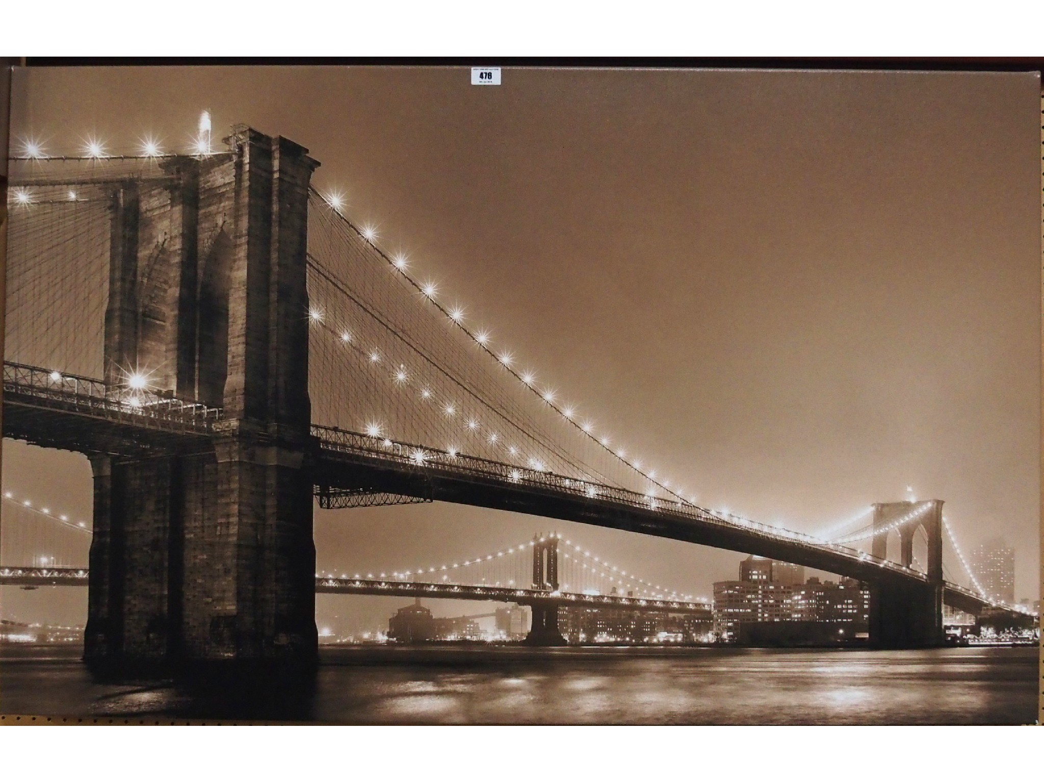 Appraisal: Photographic print on canvas New York river by night