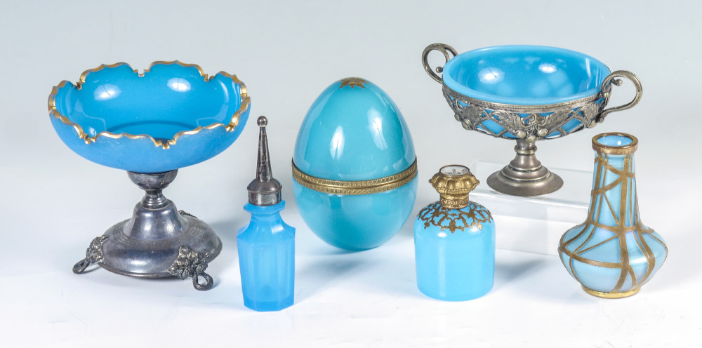 Appraisal: PIECE BLUE OPALINE GLASS COLLECTION A assembled piece collection to