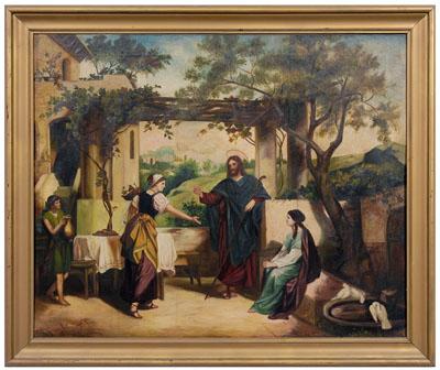 Appraisal: American School religious scene Jesus with Mary Martha and Lazarus