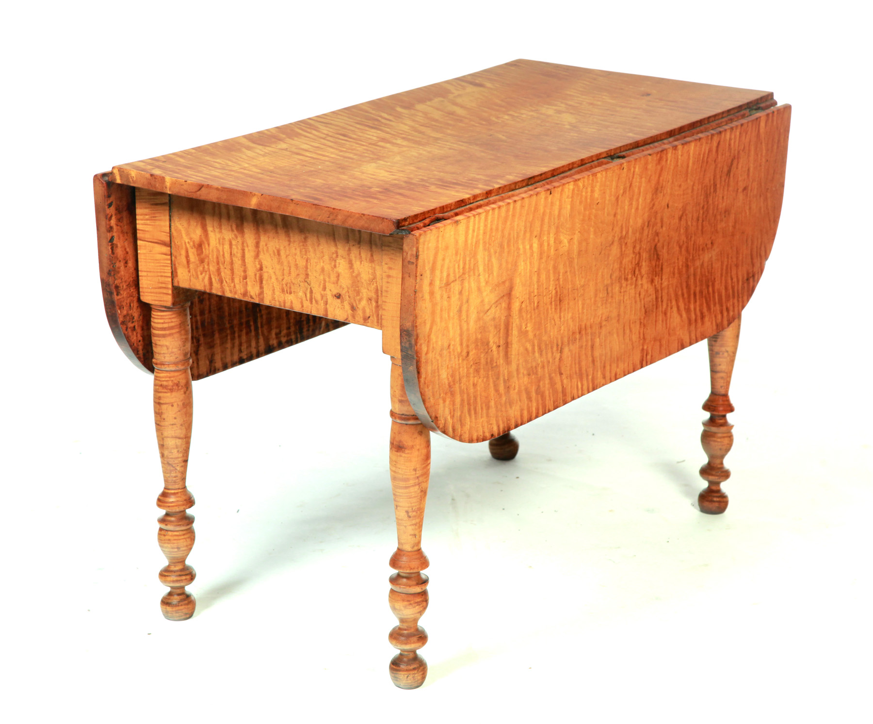 Appraisal: AMERICAN SHERATON DROP LEAF TABLE Mid th century curly maple