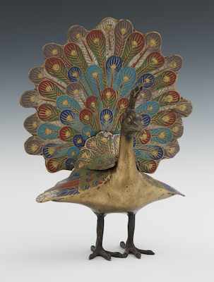 Appraisal: A Cloisonne Peacock Enamel on polished brass in the shape