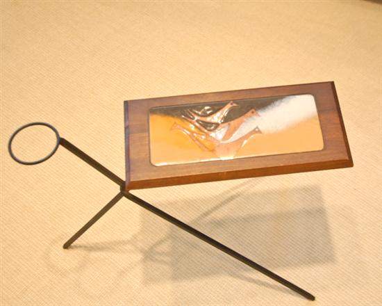 Appraisal: Small Iron-base Table with wood and enamel top Bird design