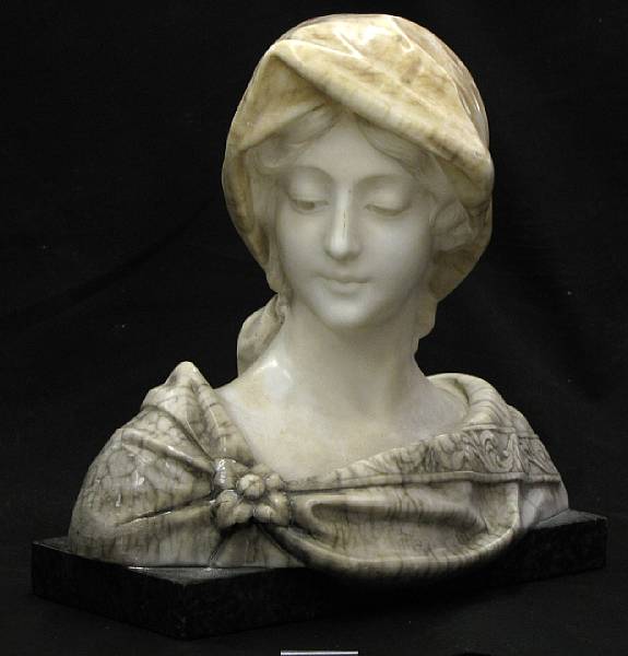 Appraisal: An Italian carved alabaster bust of a young woman A