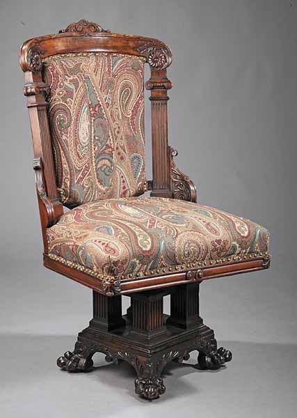 Appraisal: An Impressive Antique Regency-Style Carved Mahogany Desk Chair late th