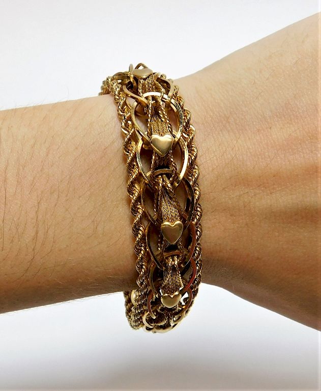 Appraisal: g K Gold Braided Rope Heart Bracelet United States Circa