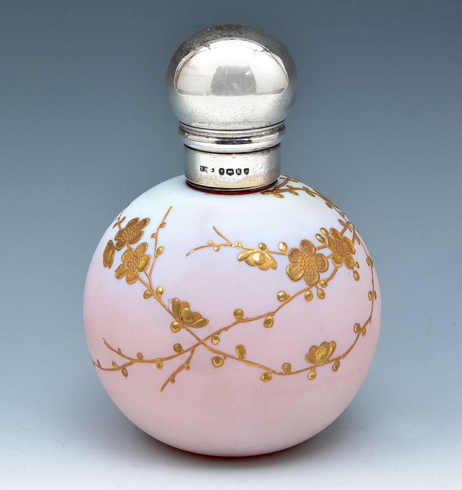 Appraisal: Thomas Webb Mount Washington peach blow gilt decorated perfume bottle