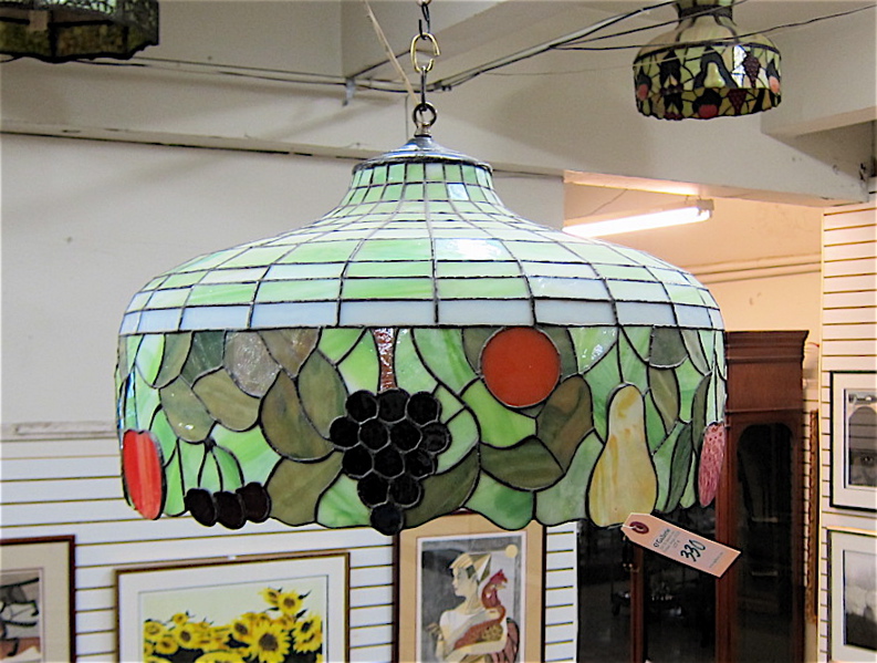 Appraisal: STAINED AND LEADED GLASS HANGING LIGHT SHADE American early th