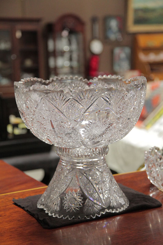 Appraisal: CUT GLASS PUNCH BOWL Two part bowl with cut star