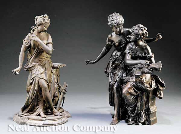 Appraisal: Two French Patinated Metal Figural Groups late th c one