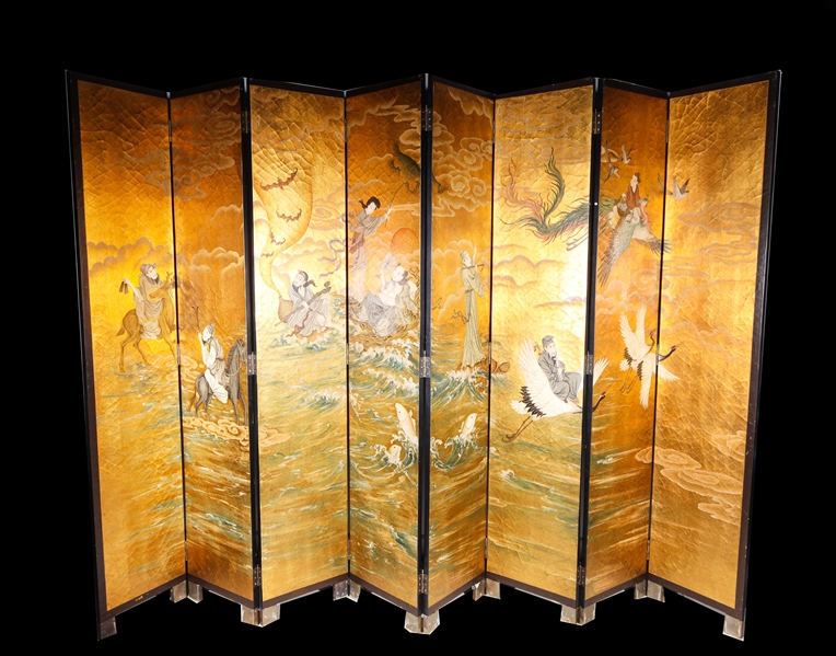 Appraisal: Large Chinese -panel coromandel black screen with gilt lacquer interior