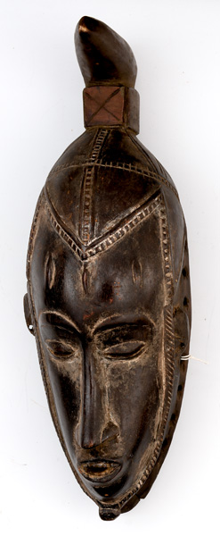 Appraisal: Mask with the hornbill on top The black polished human