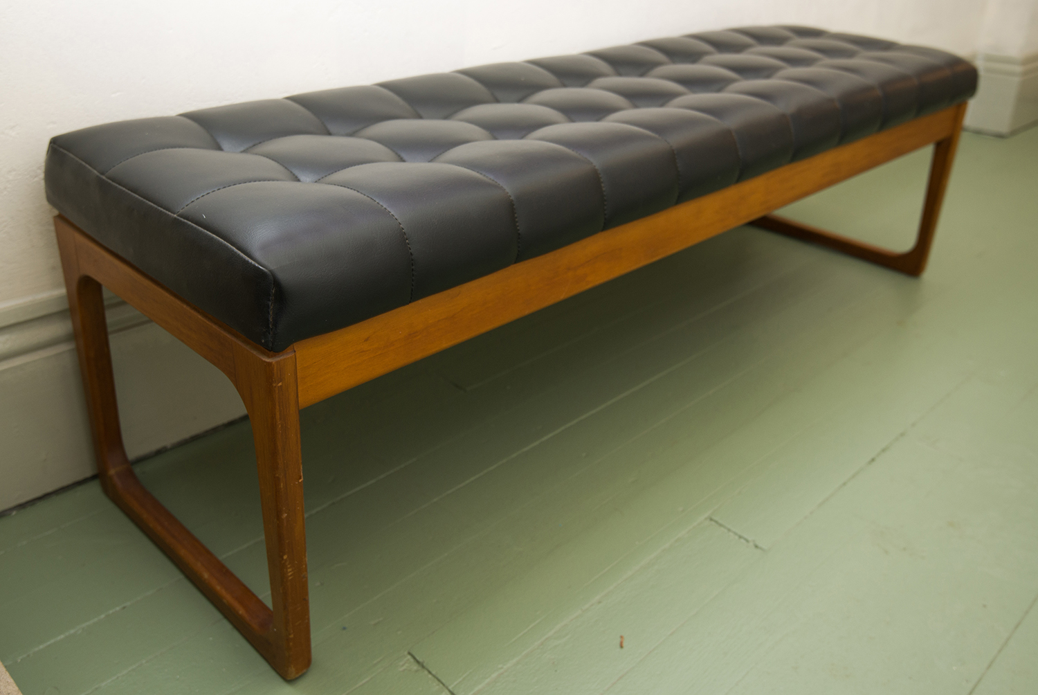 Appraisal: A s TEAK VINYL UPHOLSTERED BENCH SEAT h x w