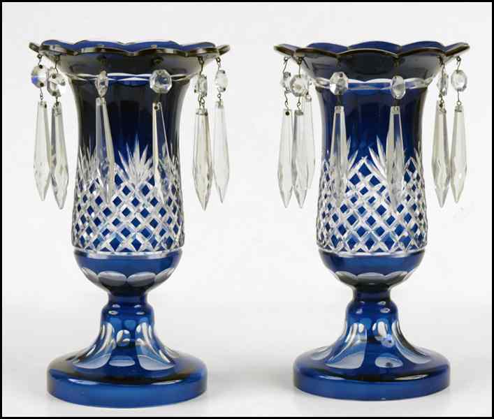 Appraisal: PAIR OF COBALT CUT-TO-CLEAR CRYSTAL LUSTRES Height '' Condition No