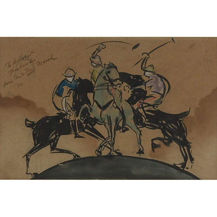 Appraisal: Reginald Marsh attribution American - Polo Players watercolor x inscription