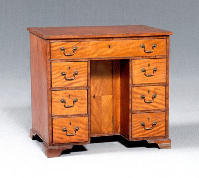 Appraisal: Diminutive inlaid kneehole desk highly figured satinwood top with banded