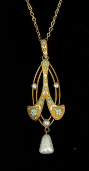 Appraisal: A Dainty Lavaliere Pendant With Pearls and Enameling Stamped k