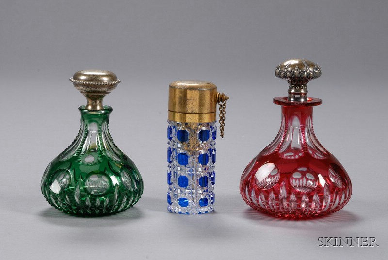 Appraisal: Three Overlay to Clear Glass Perfume Bottles late th early