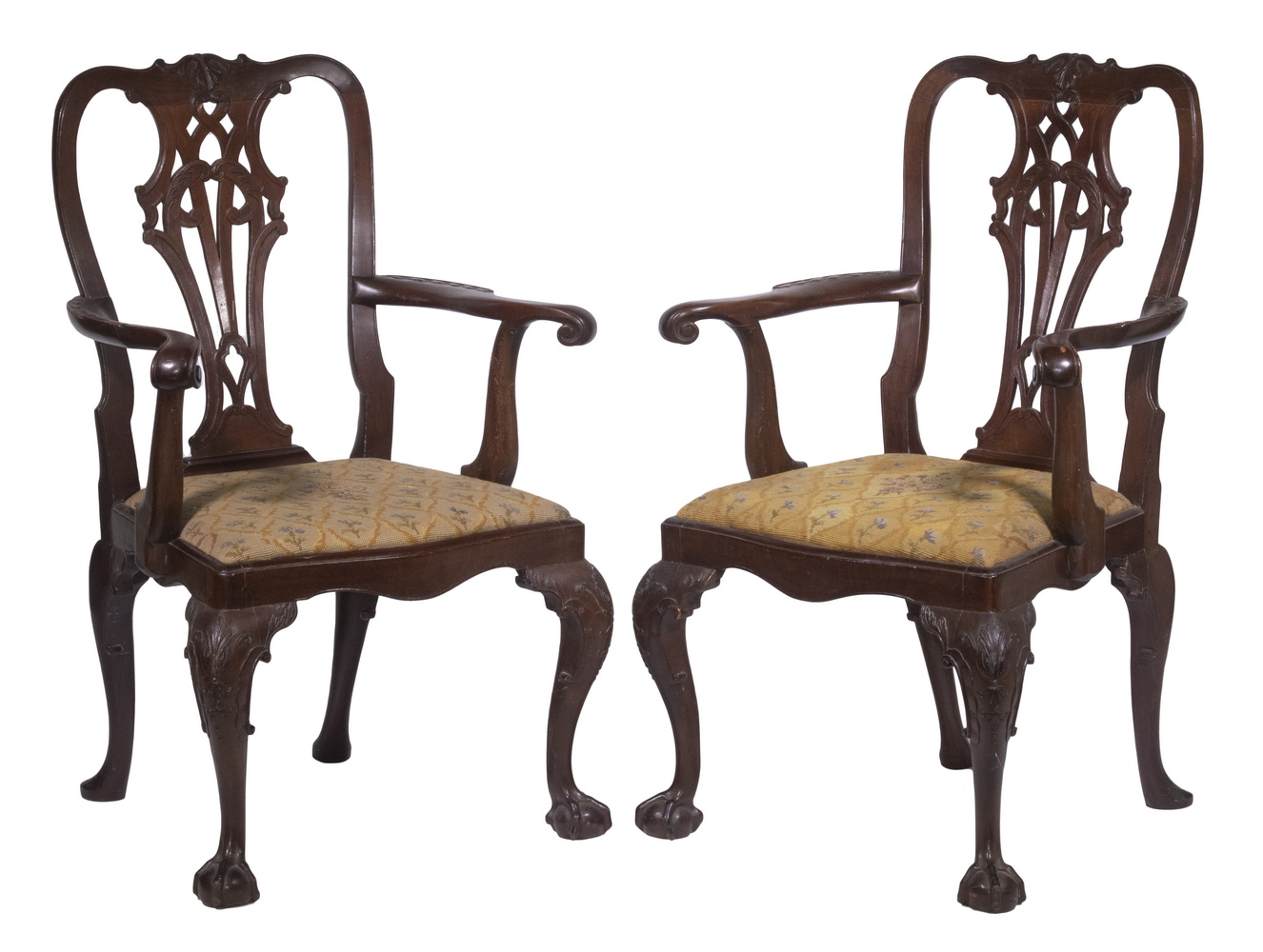 Appraisal: PR ENGLISH CHIPPENDALE ARMCHAIRS Pair of th c Mahogany Armchairs