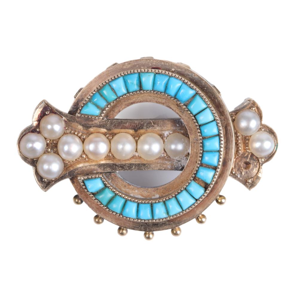 Appraisal: Antique Victorian low carat gold turquoise and pearl circle and