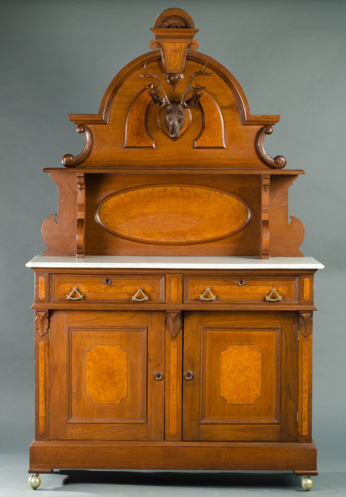 Appraisal: VICTORIAN WALNUT AND BURL WALNUT LODGE SIDEBOARD American c the