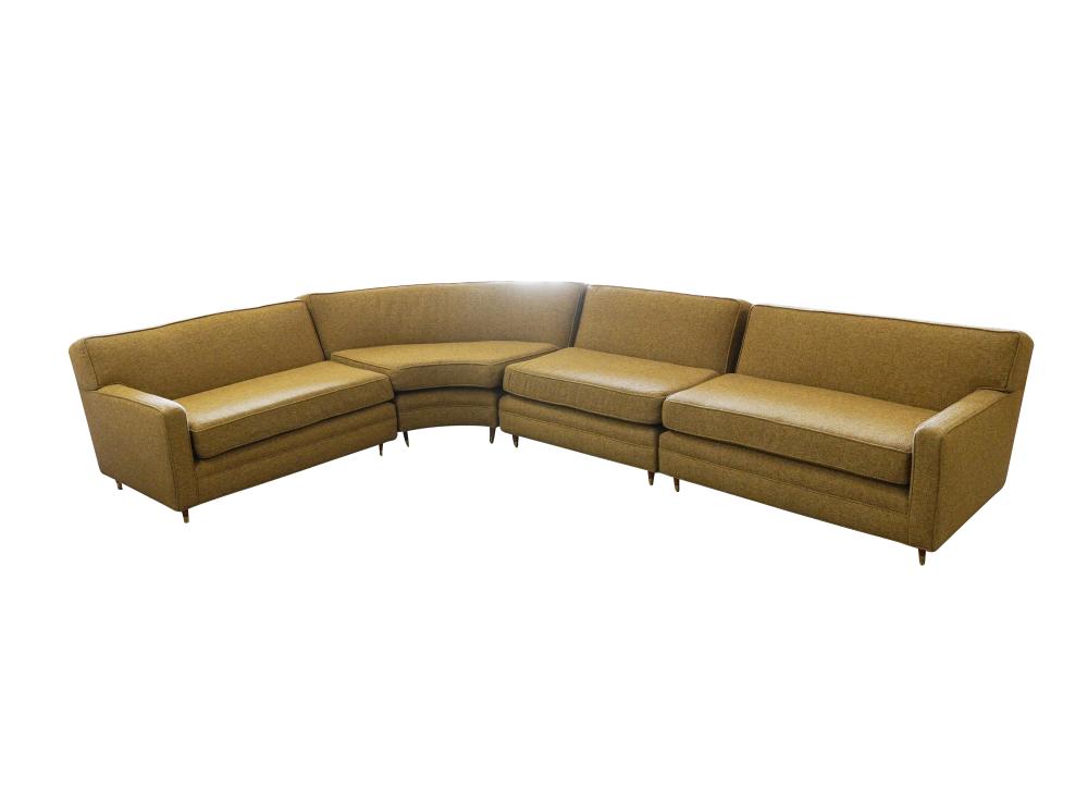 Appraisal: MID-CENTURY STYLE SECTIONAL SOFAunsigned comprising three straight sections two inches