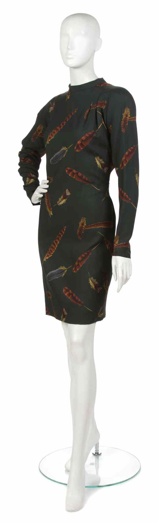 Appraisal: A Pauline Trigere Multicolor Wool Dress in a feather print