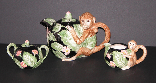 Appraisal: Majolica Type Monkey Decorated Three Piece Tea Set th century