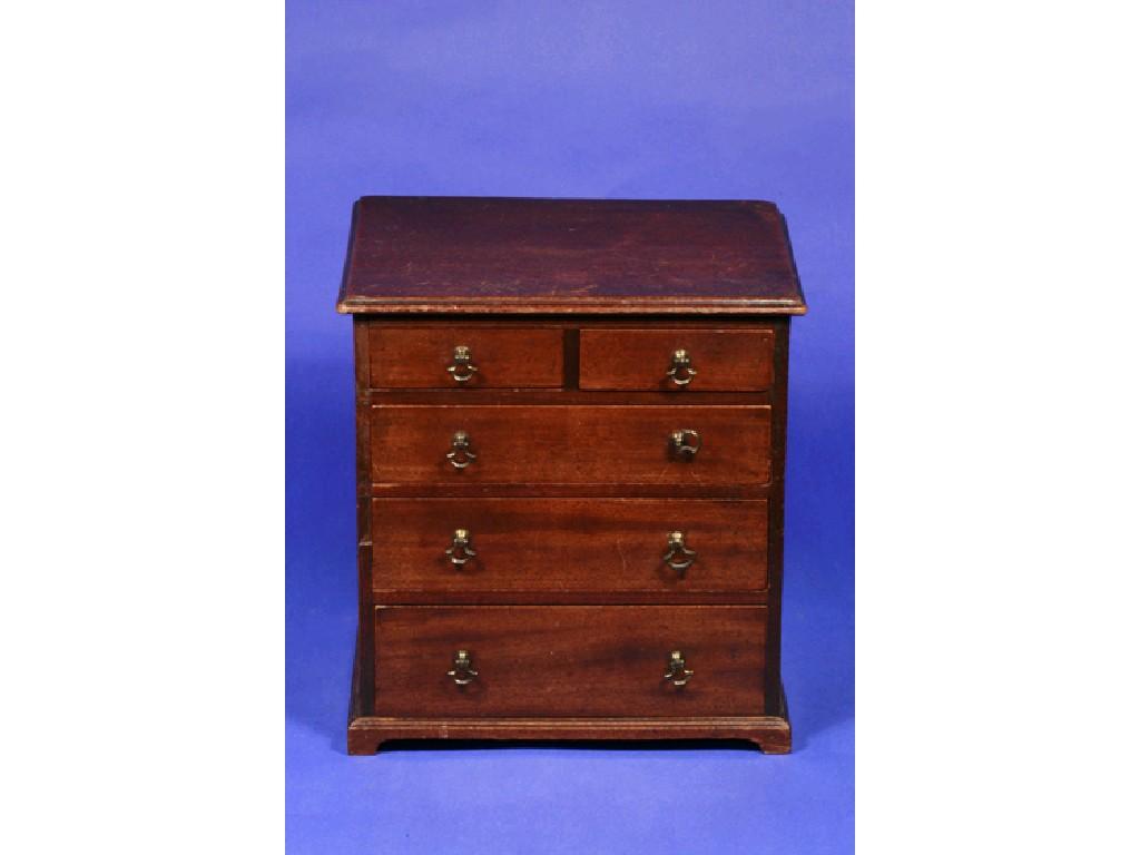 Appraisal: A GEORGE III STYLE MAHOGANY MINIATURE CHEST OF DRAWERS the