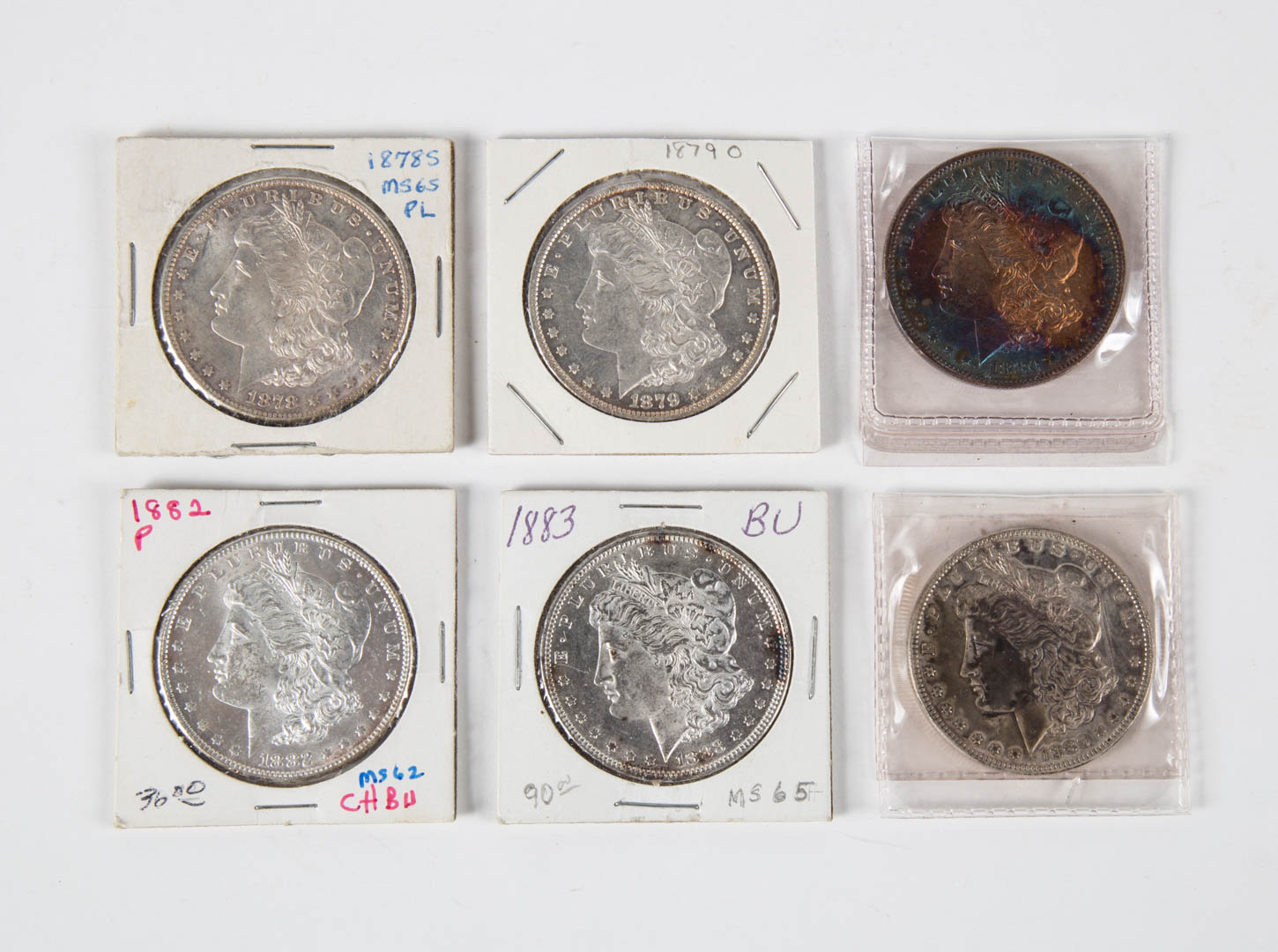 Appraisal: USA Morgan Dollars s- Six Morgan Dollars s AU o