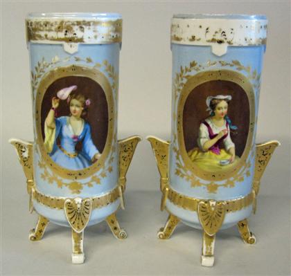 Appraisal: Pair of French porcelain vases th century Each of cylindrical