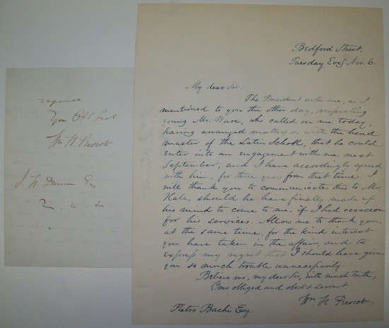 Appraisal: PRESCOTT WILLIAM H Two items Autograph Letter Signed Letter Signed